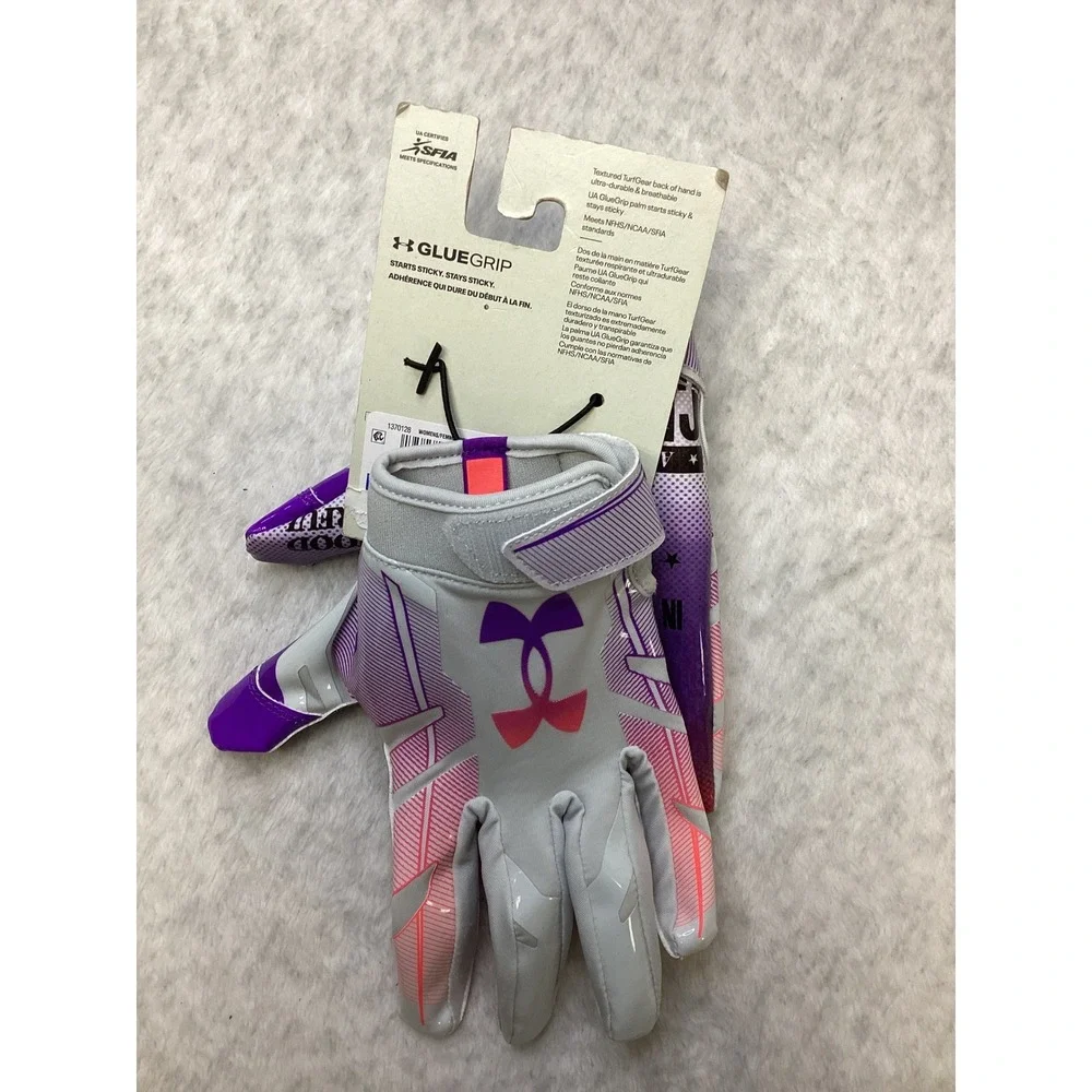 Under Armour UA F8‎ Womens Football Gloves XL Grey Purple Pink 1370128 NEW